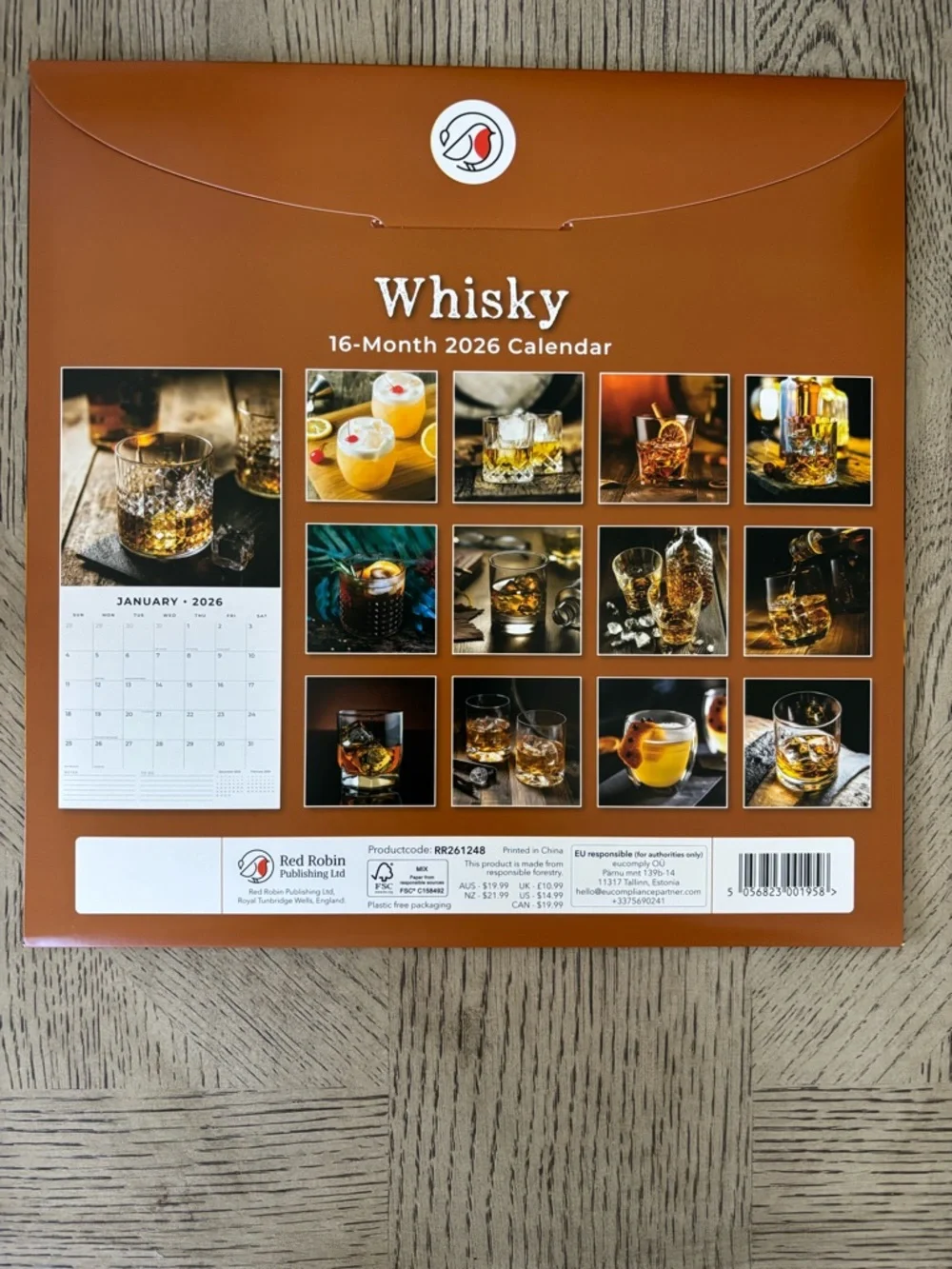 2026 Whisky Monthly Wall Calendar